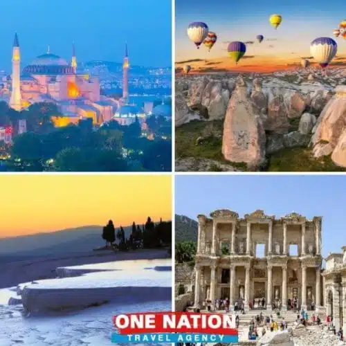 Explore the 7-day Highlights of Turkey tour featuring Istanbul, Pamukkale, Ephesus, and Cappadocia.