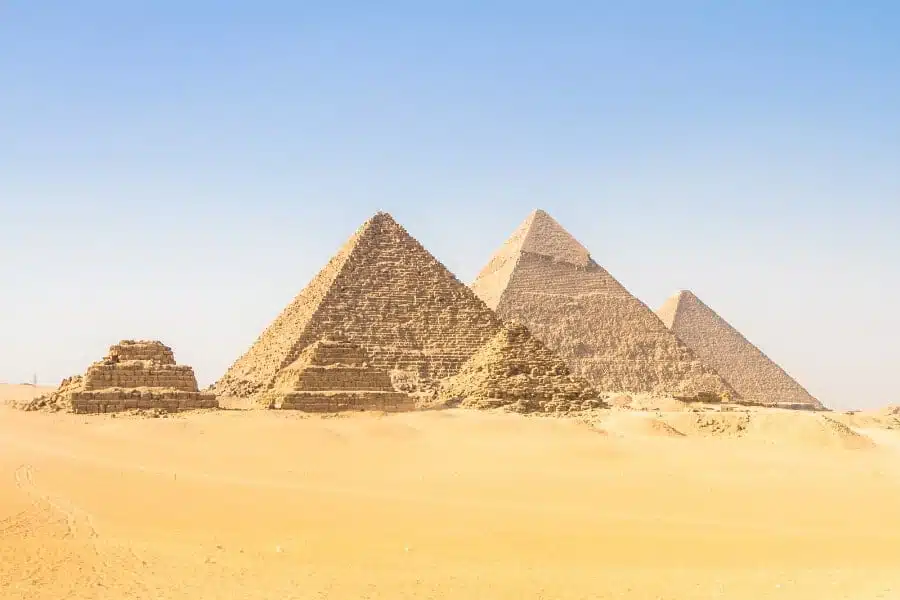 Majestic Great Pyramids of Cheops in Egypt, showcasing ancient architecture.