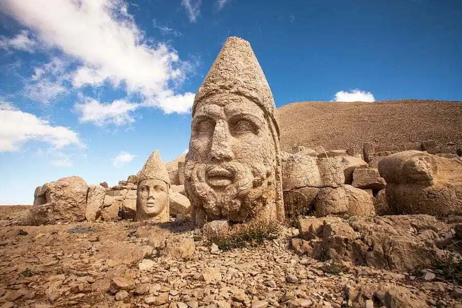 Sunrise view over Mount Nemrut statues in Adiyaman, a highlight of Turkey tours.