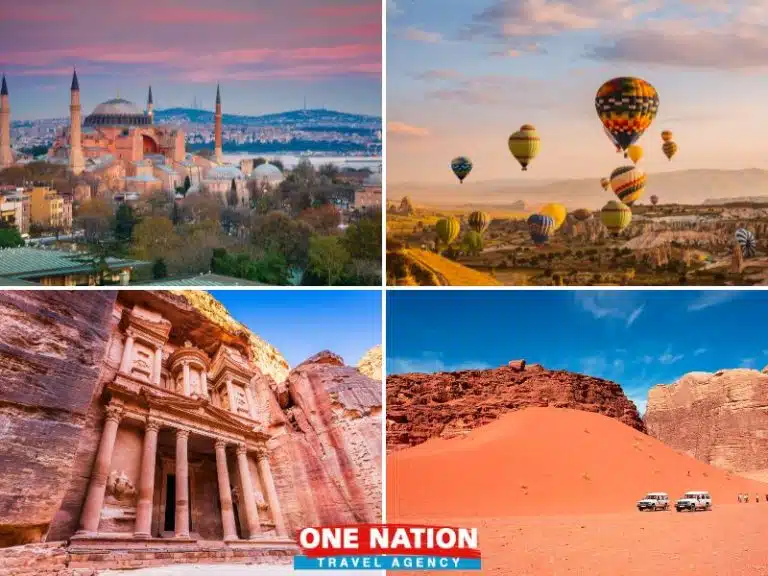 Explore iconic sites on this 8-day Turkey and Jordan tour, featuring Istanbul, Cappadocia, Petra, Wadi Rum, and the Dead Sea.