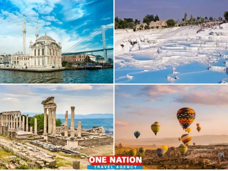 Tour group exploring ancient ruins in Turkey, highlighting Istanbul, Pamukkale, Ephesus, and Cappadocia for a 9-day adventure.