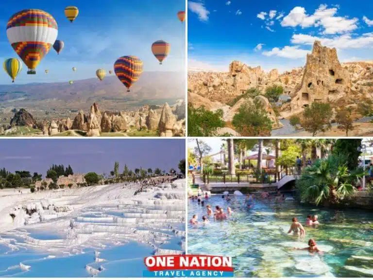 A scenic 3-day Cappadocia and Pamukkale tour from Istanbul by plane, featuring hot air balloon rides and ancient travertine terraces.