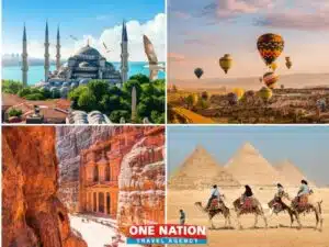 Explore Turkey, Jordan, and Egypt on an 11-day tour featuring Istanbul's Blue Mosque, Cappadocia hot air balloons, Petra, and the Pyramids.